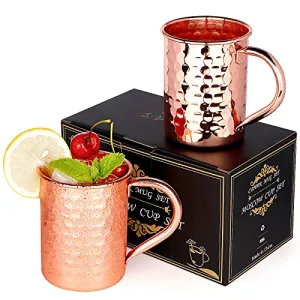 Moscow Mule Mugs Set of 2, 13 oz Advanced Mixology Cocktail Copper Cups Drinkware Mug for Gift