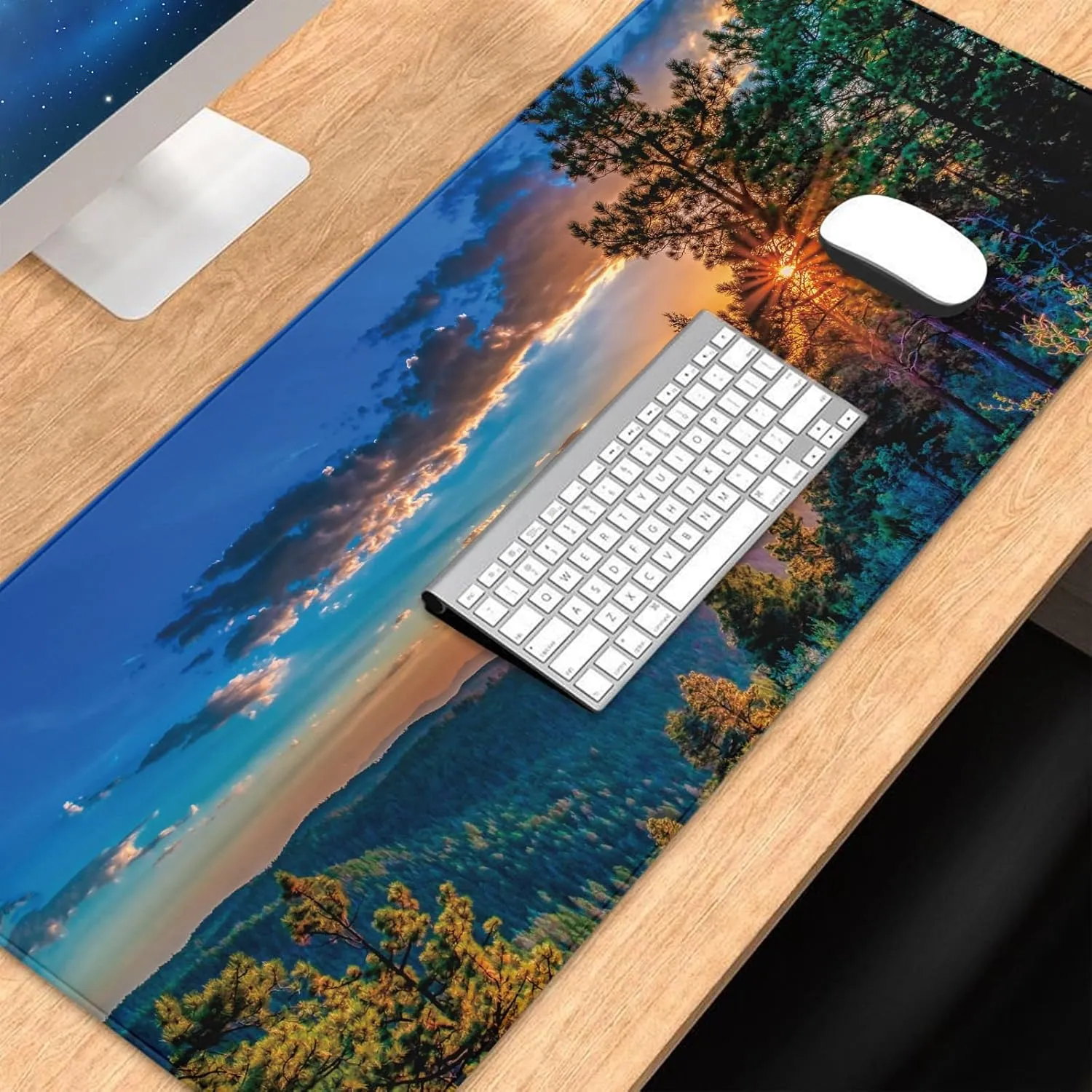 Mouse Pad Desk Mat with 3mm Non-Slip Base and Stitched Edge, Gaming Mouse Pads for Desk, Keyboard Mouse Mat for Work, Game, Office, Home, 31.5 X 11.8 Inch, New Mexico Mountain