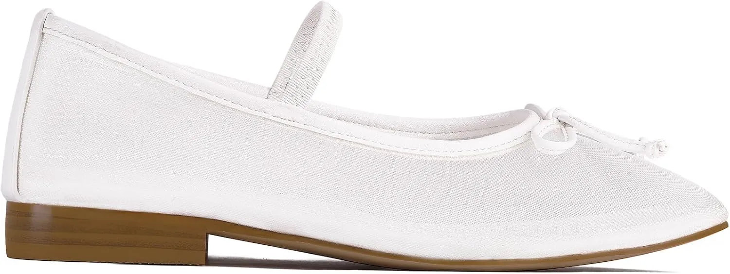 MUCCCUTE Mesh Ballet Flats for Women Round Toe Mesh Mary Jane Flats Shoes with Strap Ballerina Shoes Casual Dressy Office