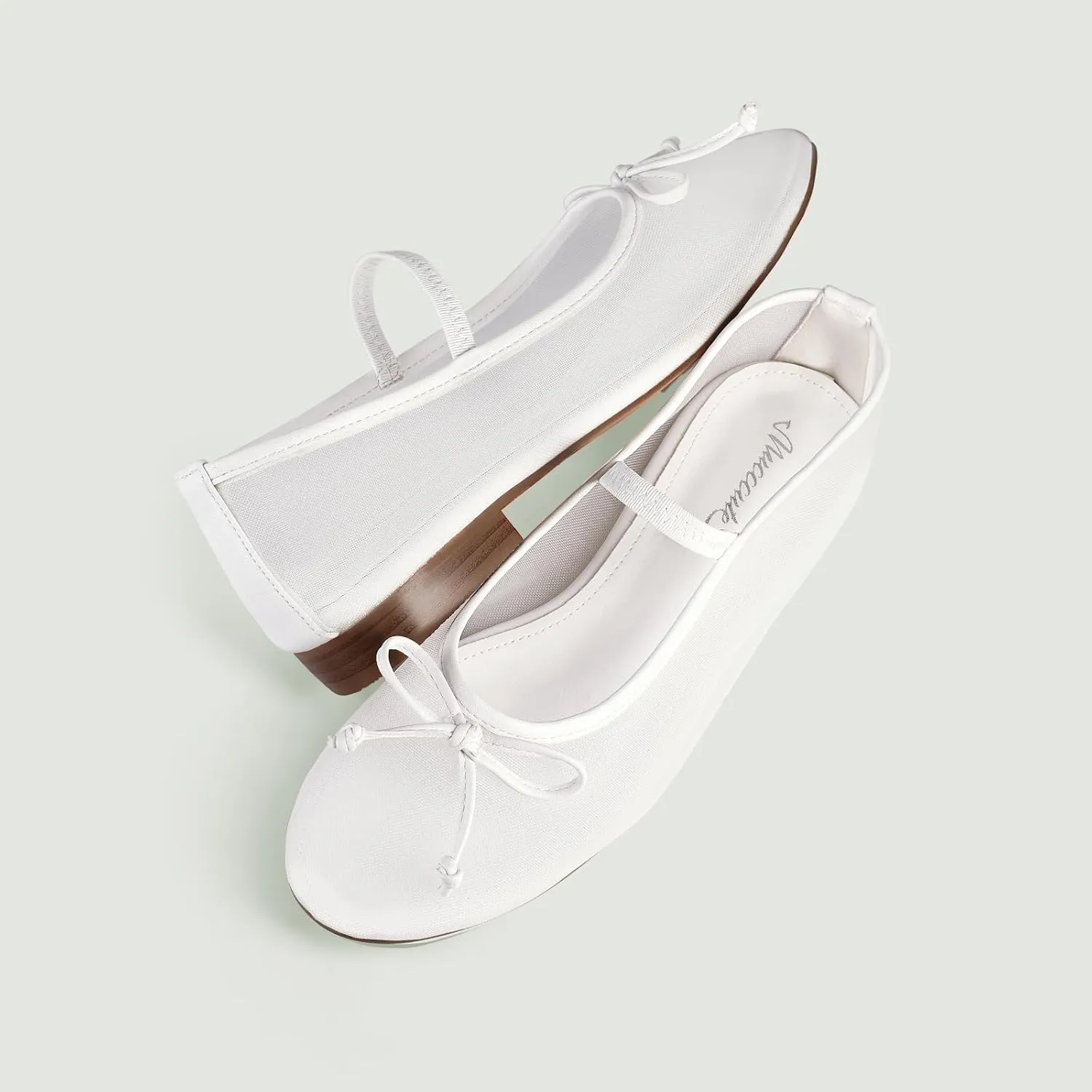MUCCCUTE Mesh Ballet Flats for Women Round Toe Mesh Mary Jane Flats Shoes with Strap Ballerina Shoes Casual Dressy Office