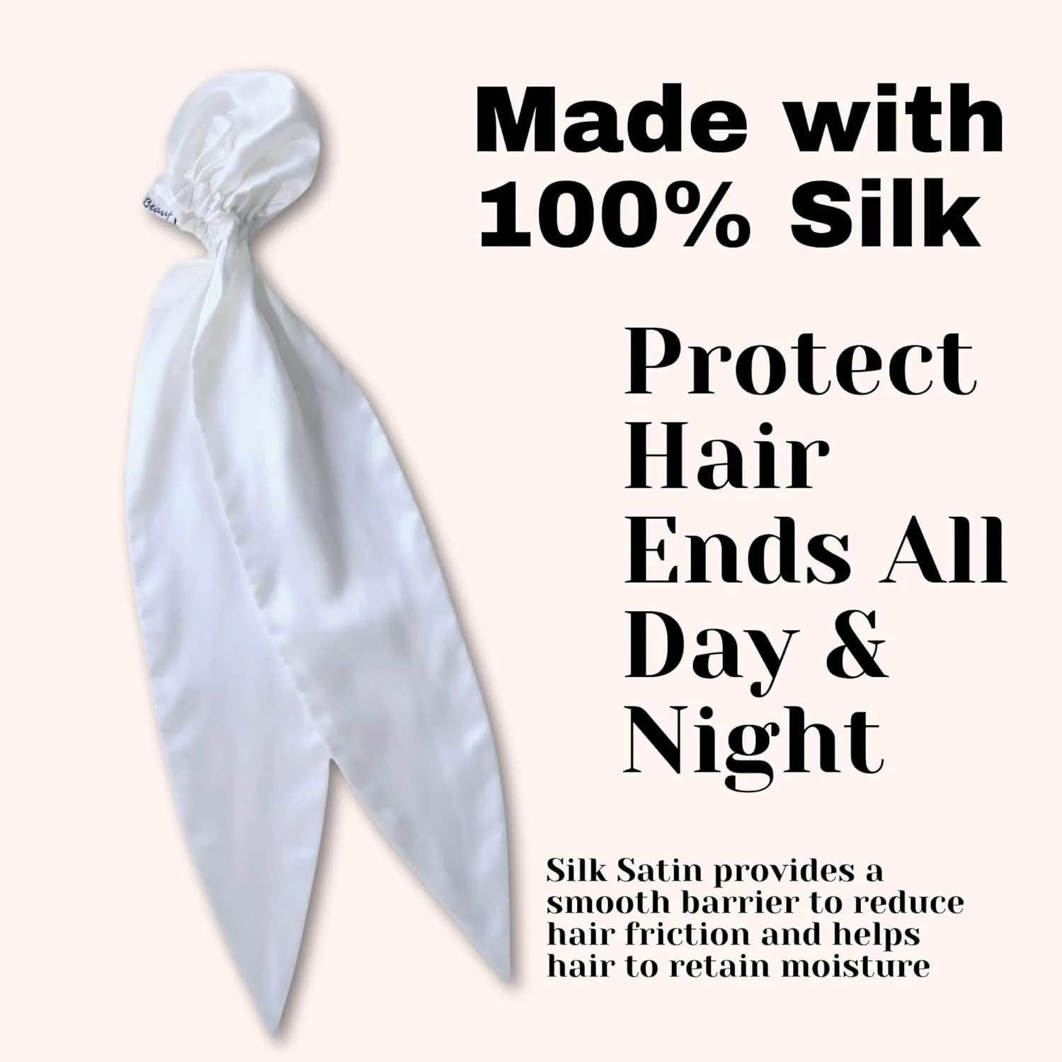 Mulberry Silk Hair Bun Cover, 100% Silk Satin Hair Bun Scarf, Bun Holder, Silk Satin Hair Protection Accessory Ivory