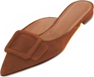 Mules for Women,Slingback Buckle Flat Mules Pointed Toe Slide Shoes