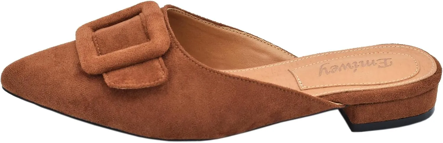 Mules for Women,Slingback Buckle Flat Mules Pointed Toe Slide Shoes