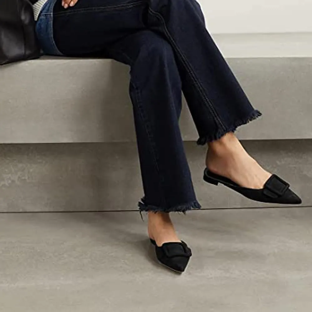 Mules for Women,Slingback Buckle Flat Mules Pointed Toe Slide Shoes
