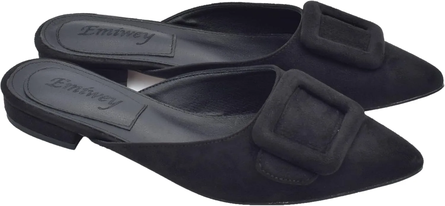 Mules for Women,Slingback Buckle Flat Mules Pointed Toe Slide Shoes