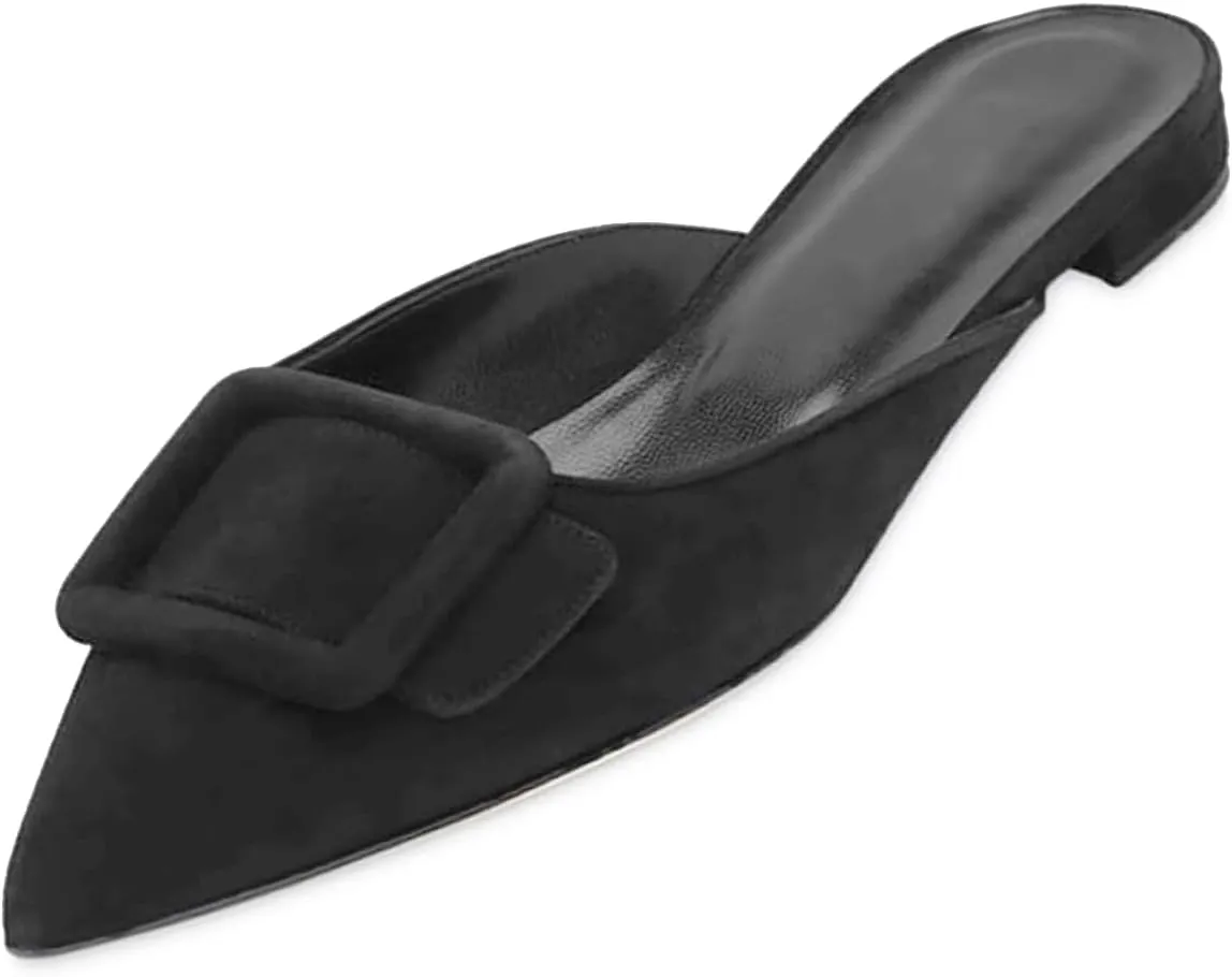 Mules for Women,Slingback Buckle Flat Mules Pointed Toe Slide Shoes