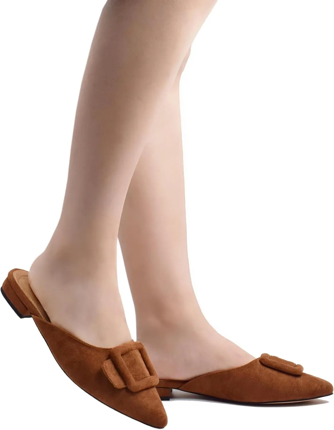 Mules for Women,Slingback Buckle Flat Mules Pointed Toe Slide Shoes