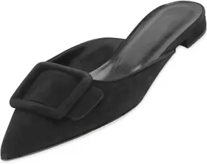 Mules for Women,Slingback Buckle Flat Mules Pointed Toe Slide Shoes