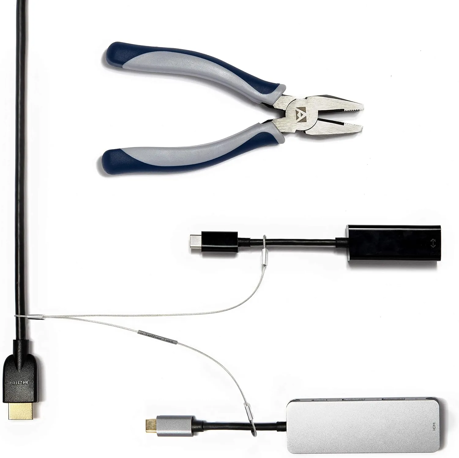 Multi-Adapter Cable Tethers Kit - Nylon Coated Stainless Steel Wire Tether Cable - Easy Installation - Secure Remote Control Tethers, Adapters, Dongles & More - Free Crimping Tool