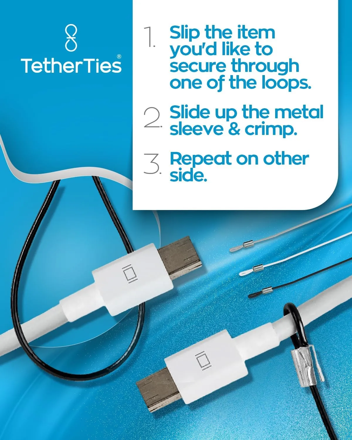 Multi-Adapter Cable Tethers Kit - Nylon Coated Stainless Steel Wire Tether Cable - Easy Installation - Secure Remote Control Tethers, Adapters, Dongles & More - Free Crimping Tool