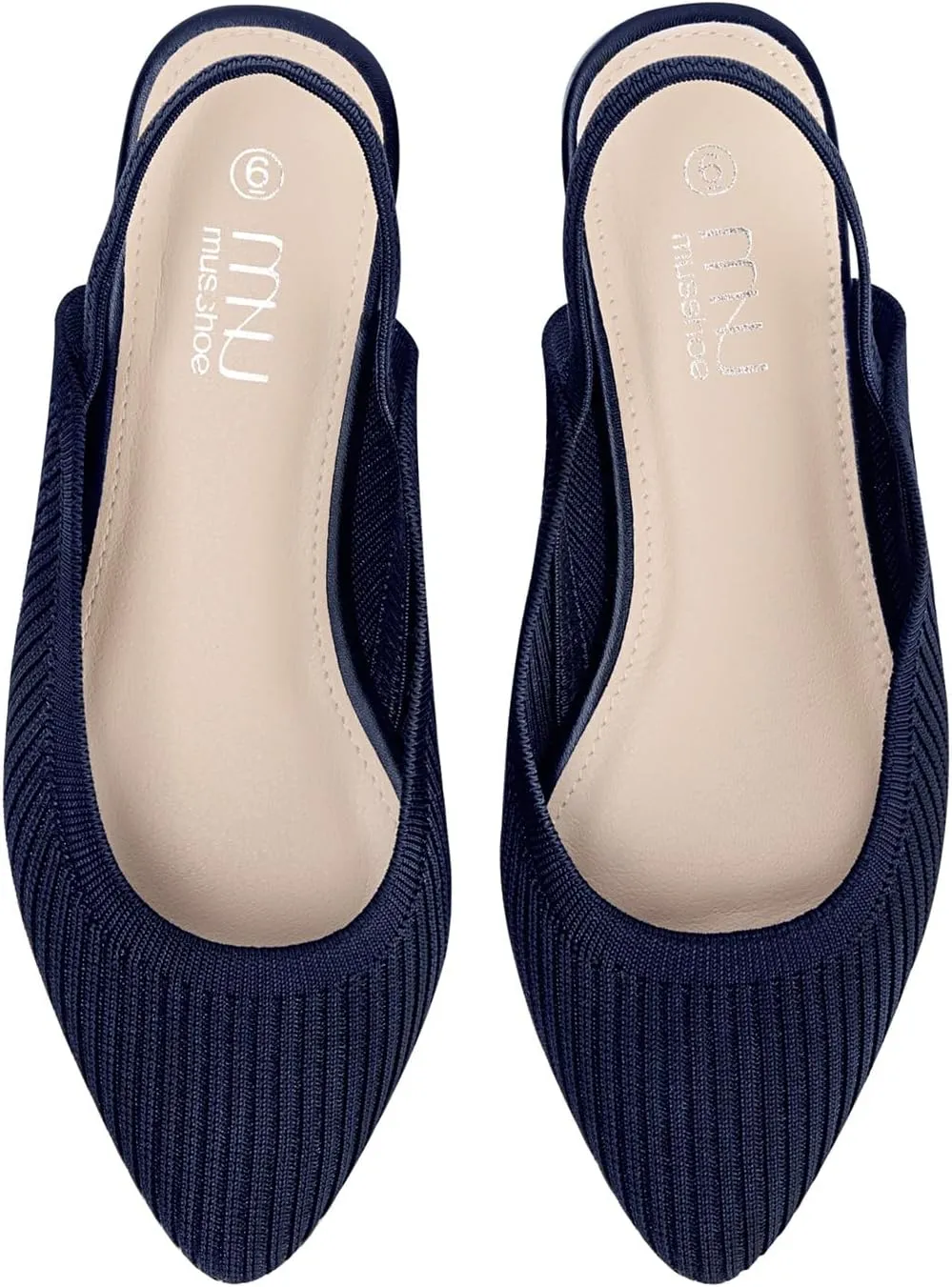 MUSSHOE Women's Blue Mesh Slingback Flats - Pointed Toe, Peep Toe, Slip On, Flat Heel, Casual Office Shoes