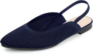 MUSSHOE Women's Blue Mesh Slingback Flats - Pointed Toe, Peep Toe, Slip On, Flat Heel, Casual Office Shoes