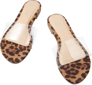 MUSSHOE Women's Clear Flat Sandals Transparent Summer Slide Sandals for Women Dressy