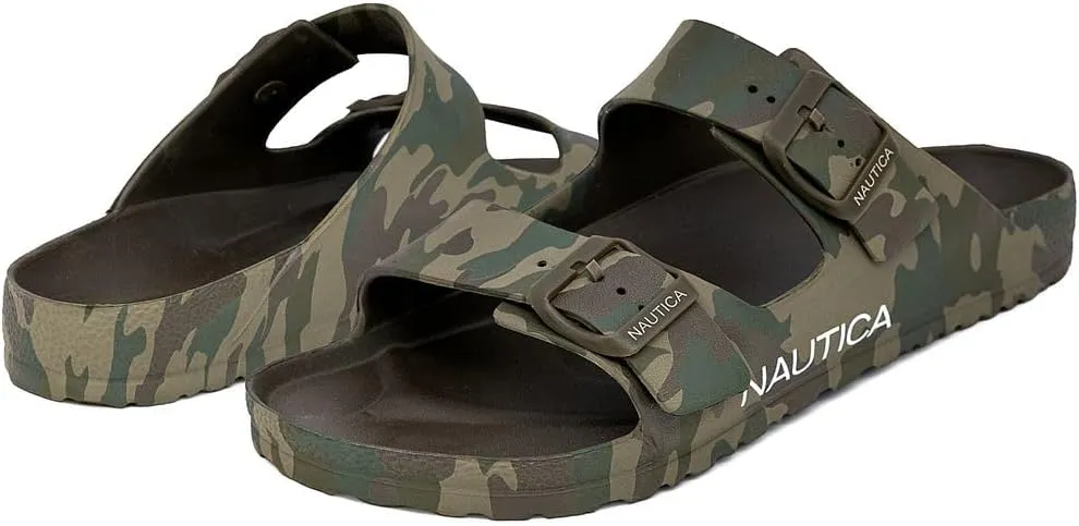 Nautica Men's EVA Double Buckle Slide Sandals - Adjustable Waterproof Slip-On Comfort Shoes for Casual Wear, Beach, and Poolside