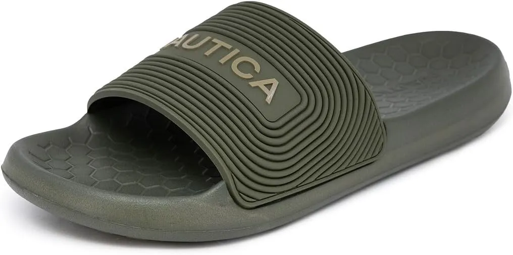 Nautica Men's Slide Sandals – Comfortable Slip-On Pool & Beach Shoes with Cushioned Footbed for Casual Wear