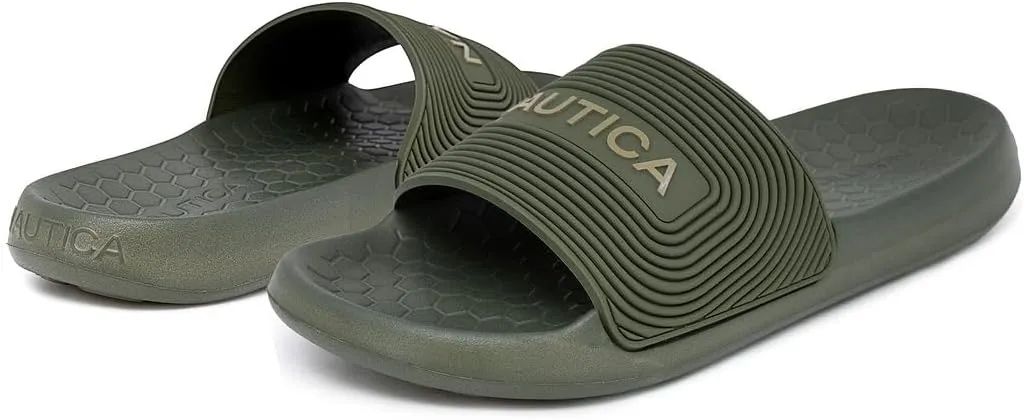 Nautica Men's Slide Sandals – Comfortable Slip-On Pool & Beach Shoes with Cushioned Footbed for Casual Wear