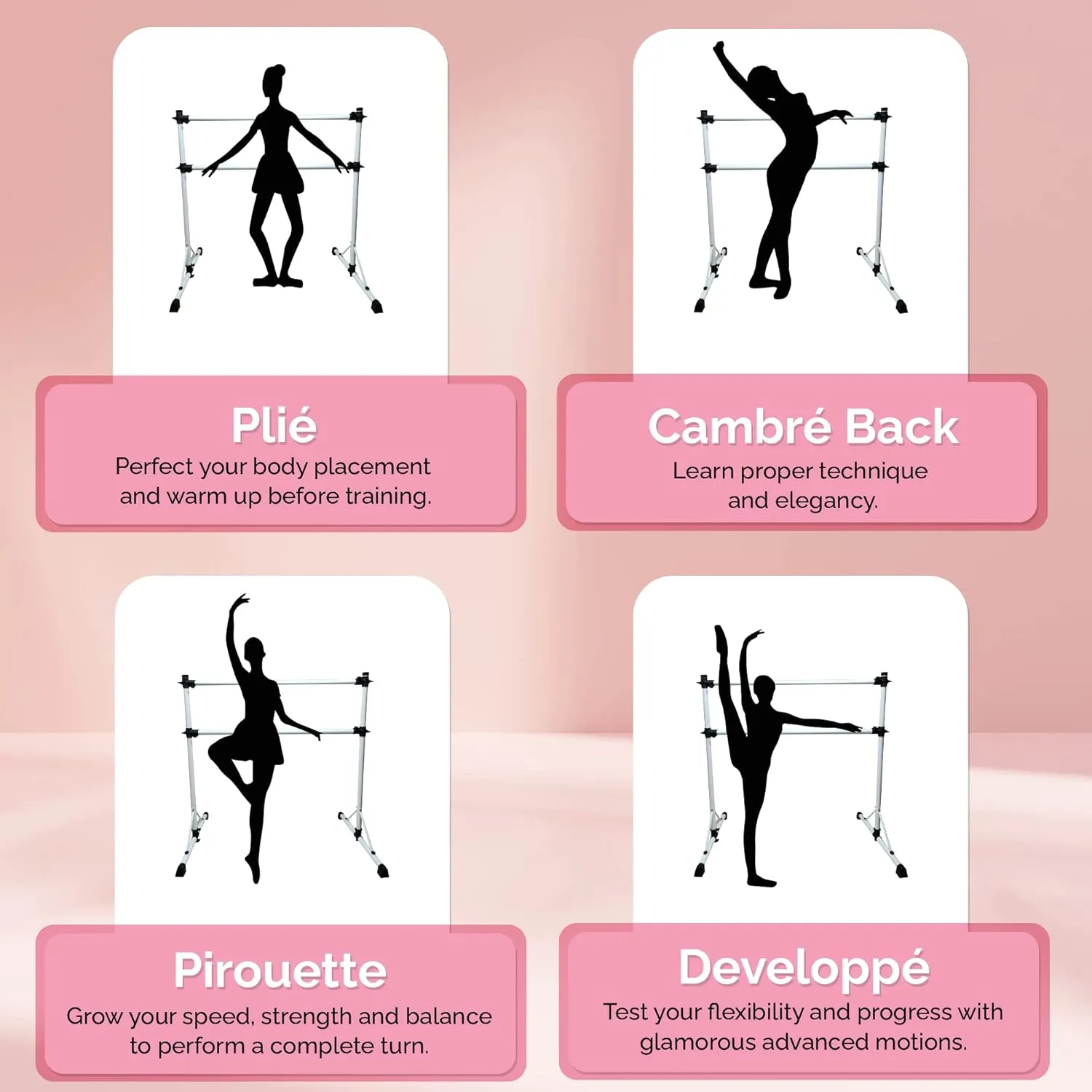 New & Improved 4 Ft Steel Double Ballet Barre with Carry Bag and Beginner Guide,Adjustable&Portable Ballet Barre for Home and Gym,Quality Ballet bar Anti-Wobble,Stretching Dance bar