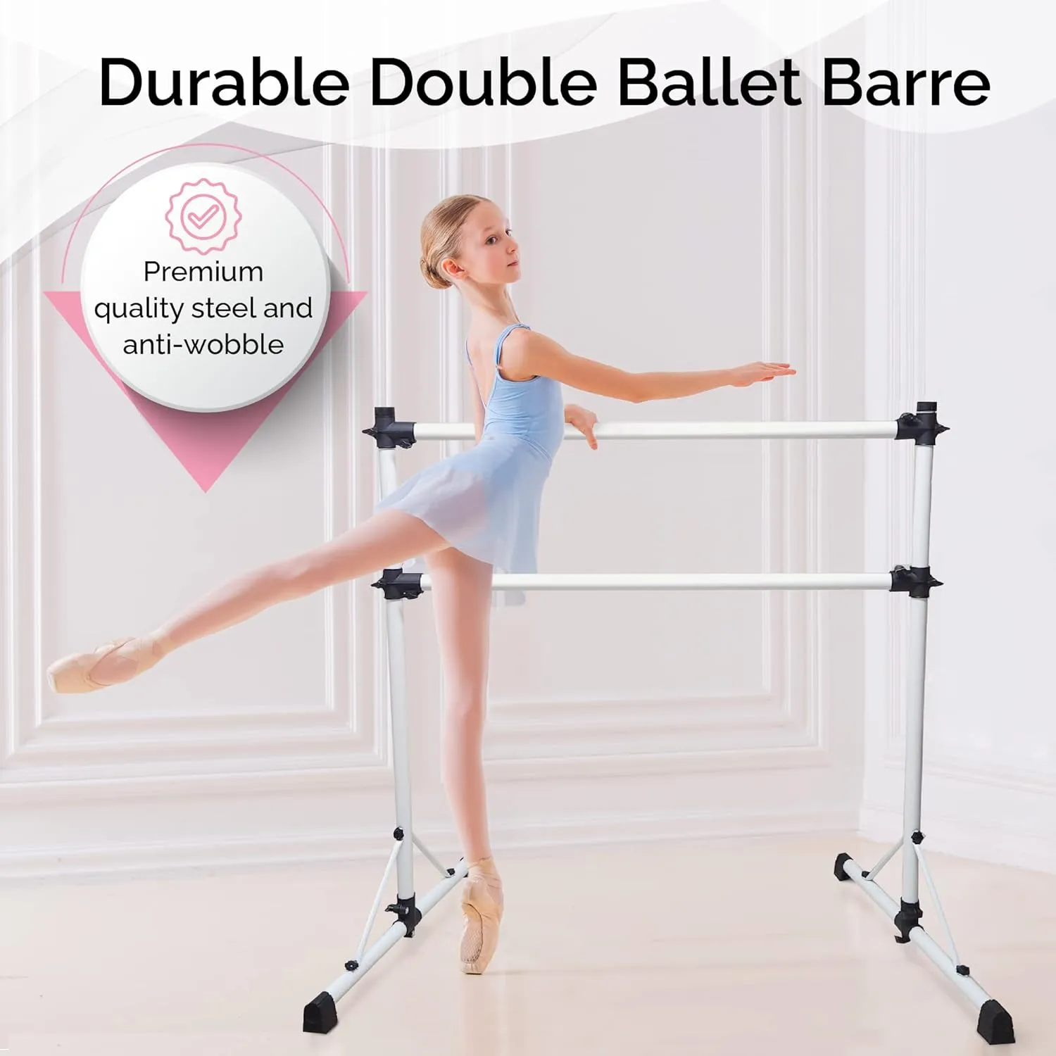 New & Improved 4 Ft Steel Double Ballet Barre with Carry Bag and Beginner Guide,Adjustable&Portable Ballet Barre for Home and Gym,Quality Ballet bar Anti-Wobble,Stretching Dance bar