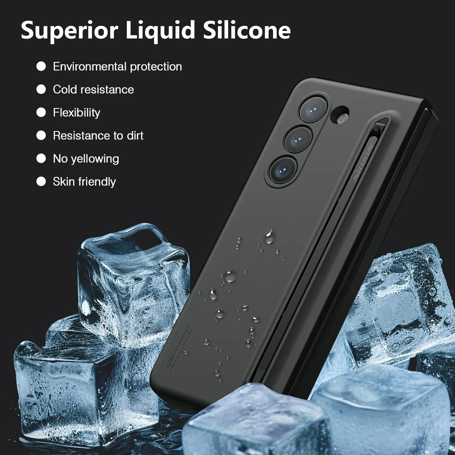 Nillkin for Samsung Galaxy Z Fold 5 Case with S Pen, Food Grade Liquid Silicone Protective Fold 5 S Pen Case Slim Thin Phone Cover for Galaxy Z Fold 5 5G, Black