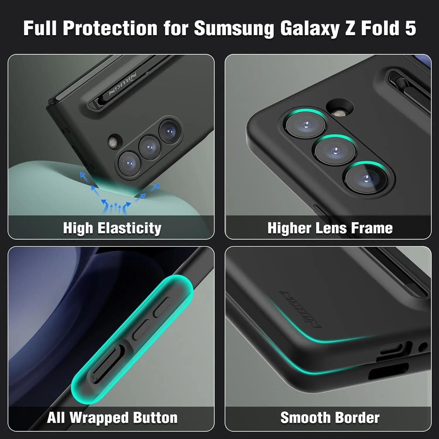 Nillkin for Samsung Galaxy Z Fold 5 Case with S Pen, Food Grade Liquid Silicone Protective Fold 5 S Pen Case Slim Thin Phone Cover for Galaxy Z Fold 5 5G, Black
