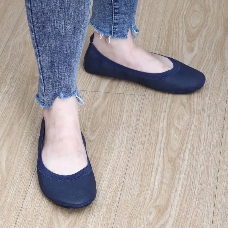 Nina Foldable Ballet Flat in Navy Vegan