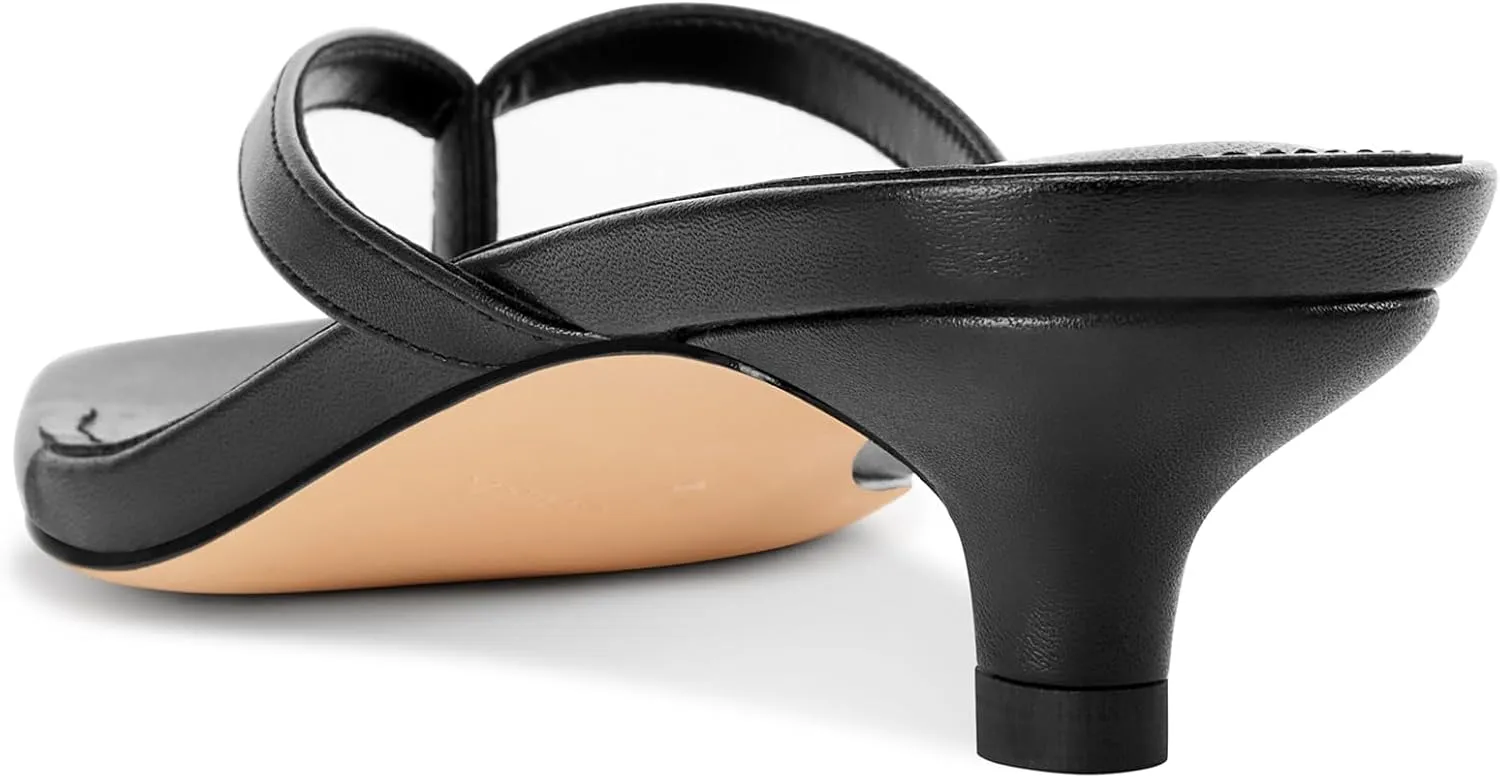 NobleOnly Women's Flip Flop Heels Thong Sandals Heeled Mules for Women Square Open Toe Low Kitten Heels Dress Casual 1.4 Inches Sandals