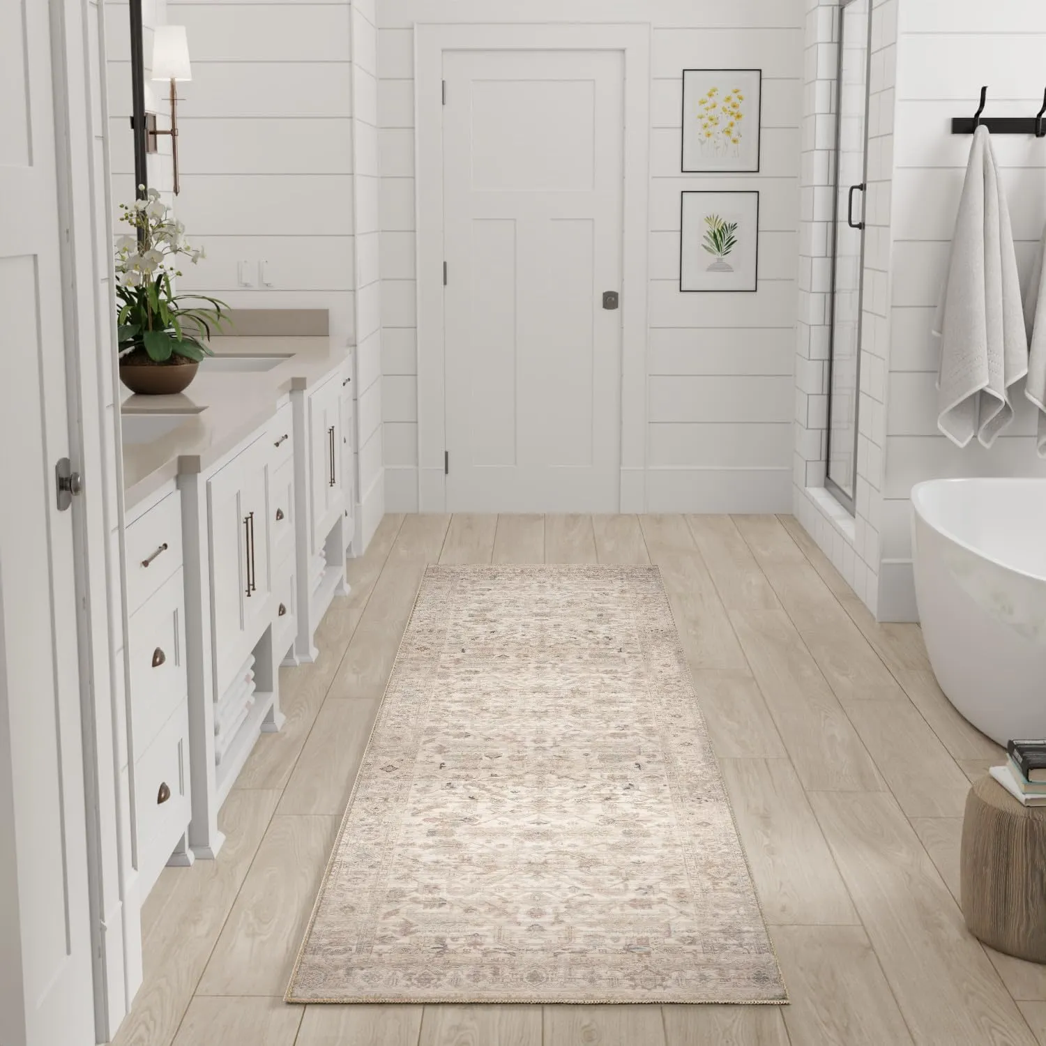 Nourison Vintage Washables Beige 2' x 6' Area Rug - Easy Clean, Non Shedding, Bed Room, Living Room, Dining Room, Kitchen (6' Runner)