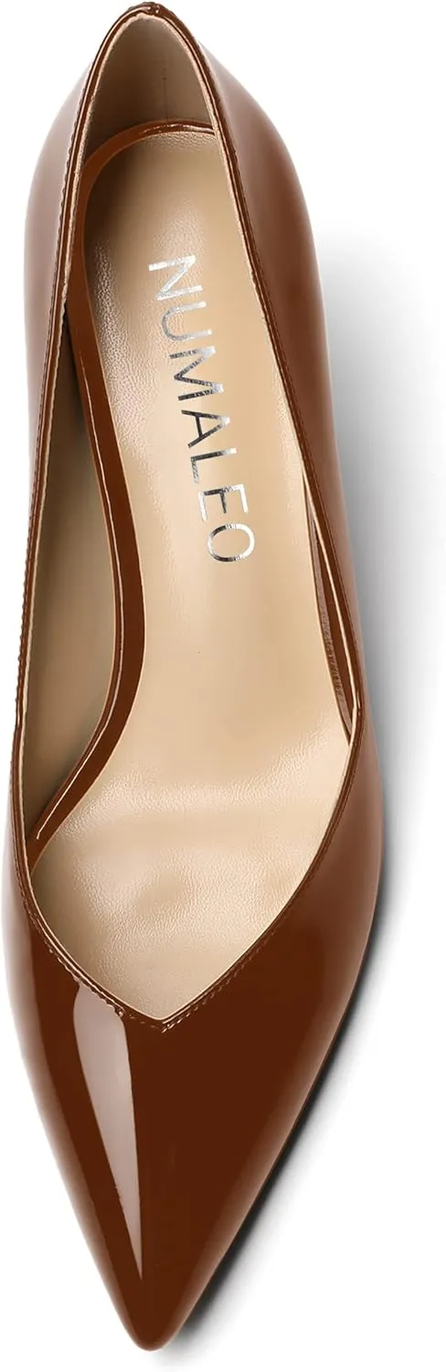 NUMALEO Womens Pointed Toe Patent Dress Slip On Wedding Solid Spool Mid Heel Pumps Shoes 2.5 Inch