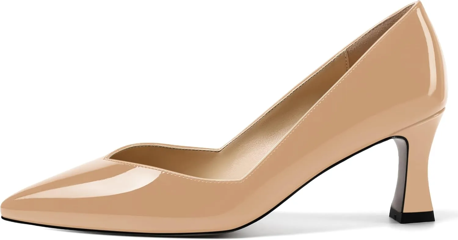 NUMALEO Womens Pointed Toe Patent Dress Slip On Wedding Solid Spool Mid Heel Pumps Shoes 2.5 Inch