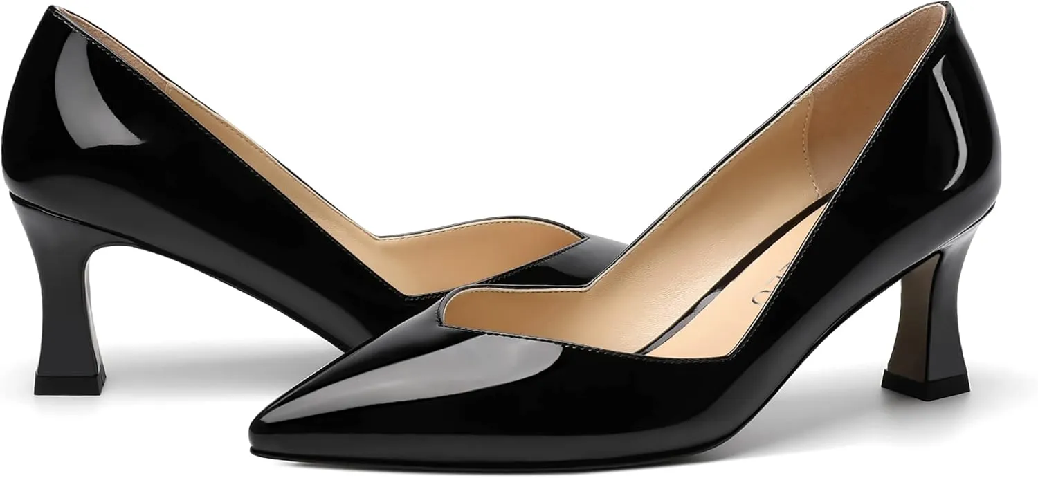 NUMALEO Womens Pointed Toe Patent Dress Slip On Wedding Solid Spool Mid Heel Pumps Shoes 2.5 Inch