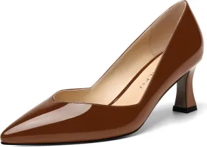 NUMALEO Womens Pointed Toe Patent Dress Slip On Wedding Solid Spool Mid Heel Pumps Shoes 2.5 Inch