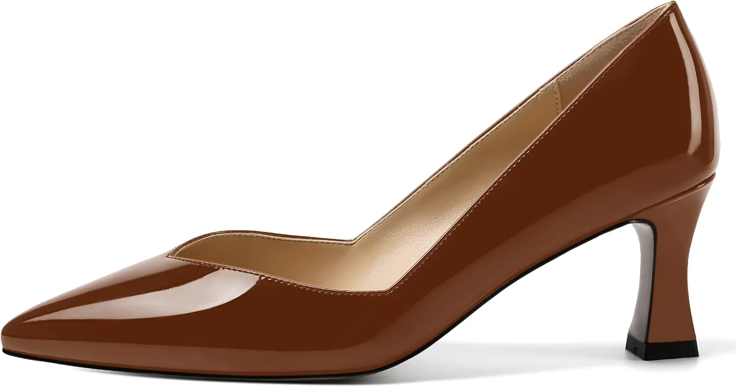 NUMALEO Womens Pointed Toe Patent Dress Slip On Wedding Solid Spool Mid Heel Pumps Shoes 2.5 Inch