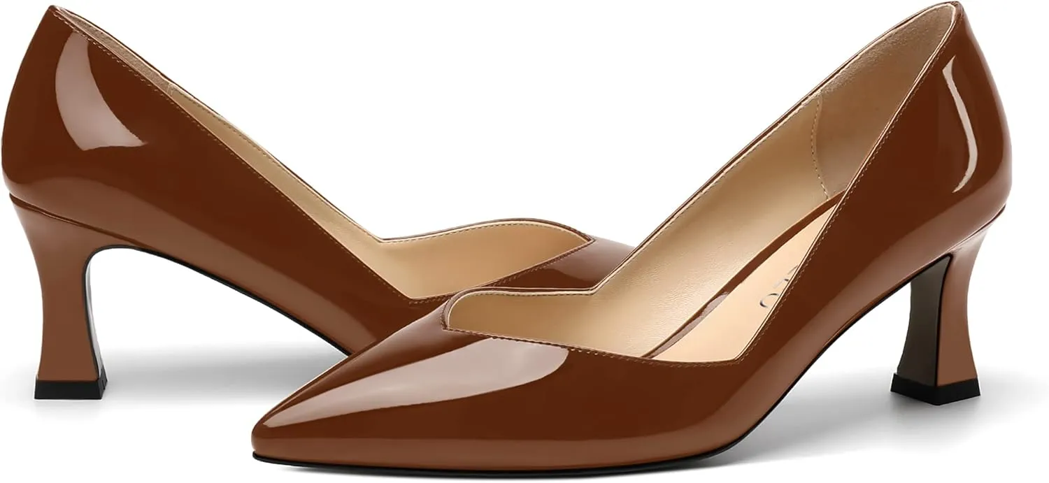 NUMALEO Womens Pointed Toe Patent Dress Slip On Wedding Solid Spool Mid Heel Pumps Shoes 2.5 Inch