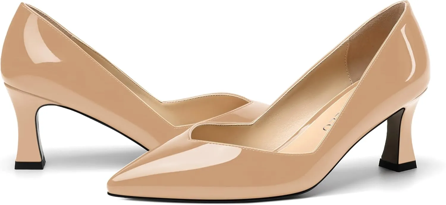 NUMALEO Womens Pointed Toe Patent Dress Slip On Wedding Solid Spool Mid Heel Pumps Shoes 2.5 Inch