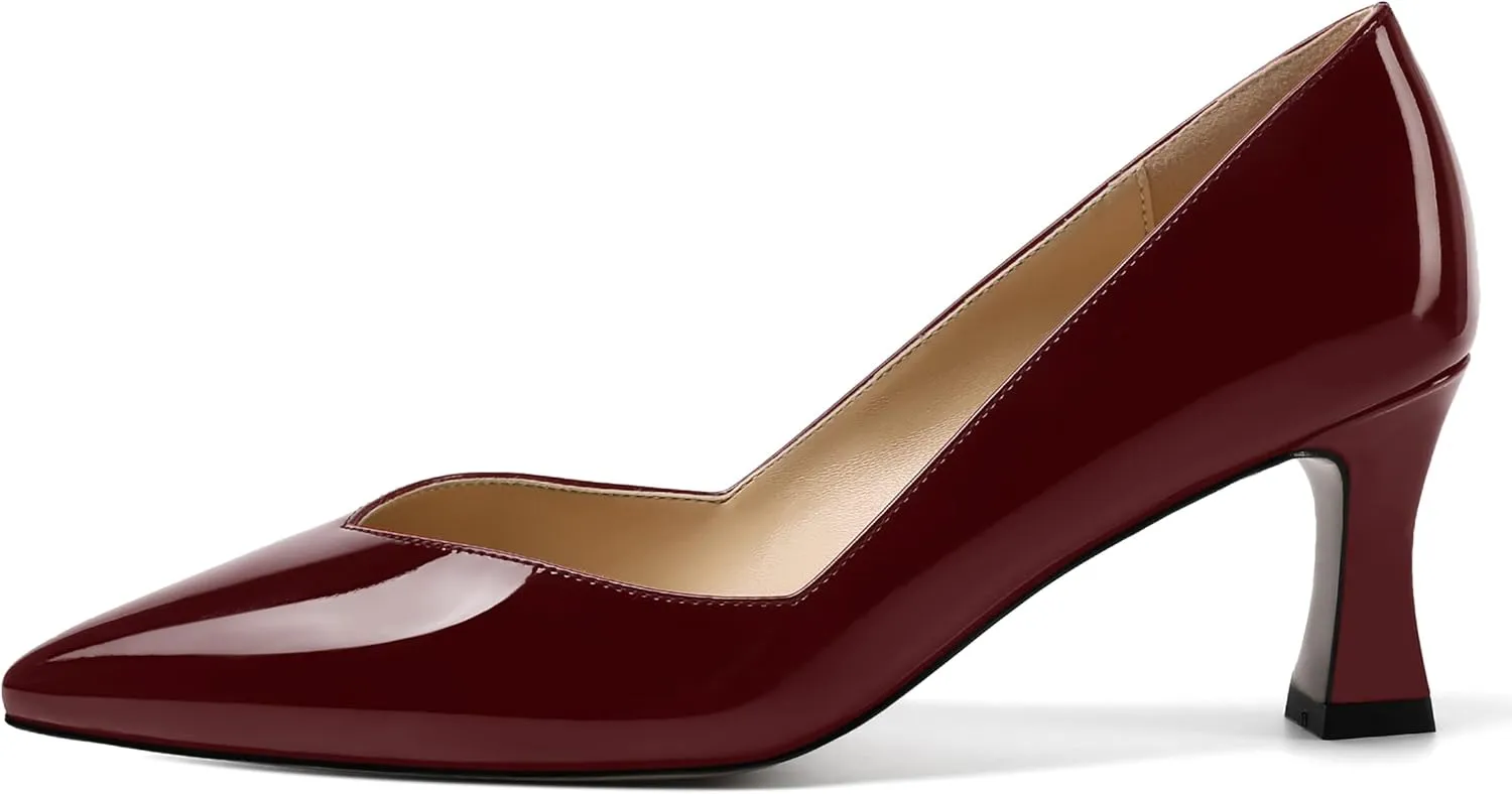 NUMALEO Womens Pointed Toe Patent Dress Slip On Wedding Solid Spool Mid Heel Pumps Shoes 2.5 Inch
