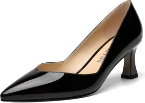 NUMALEO Womens Pointed Toe Patent Dress Slip On Wedding Solid Spool Mid Heel Pumps Shoes 2.5 Inch