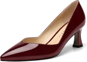 NUMALEO Womens Pointed Toe Patent Dress Slip On Wedding Solid Spool Mid Heel Pumps Shoes 2.5 Inch