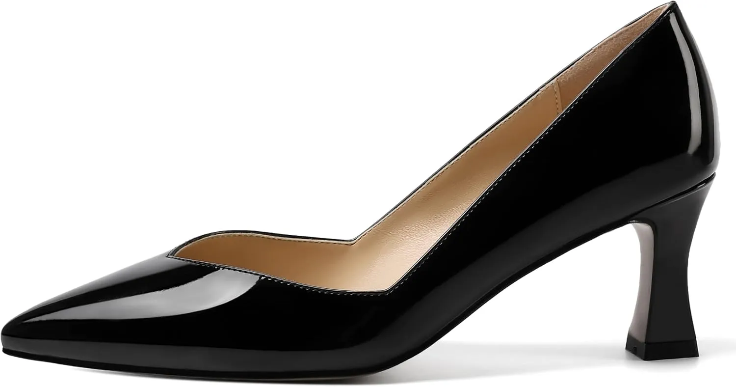 NUMALEO Womens Pointed Toe Patent Dress Slip On Wedding Solid Spool Mid Heel Pumps Shoes 2.5 Inch