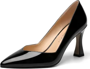NUMALEO Womens Slip On Dress Solid Pointed Toe Dating Patent Spool High Heel Pumps Shoes 3.3 Inch