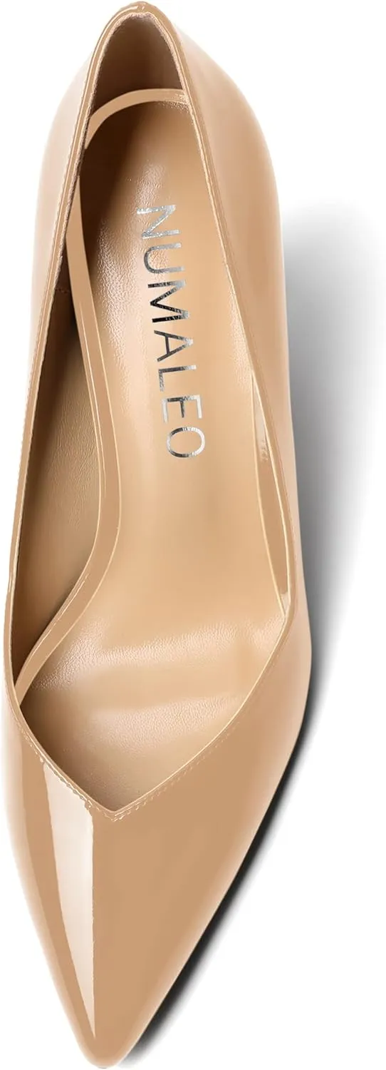 NUMALEO Womens Slip On Dress Solid Pointed Toe Dating Patent Spool High Heel Pumps Shoes 3.3 Inch