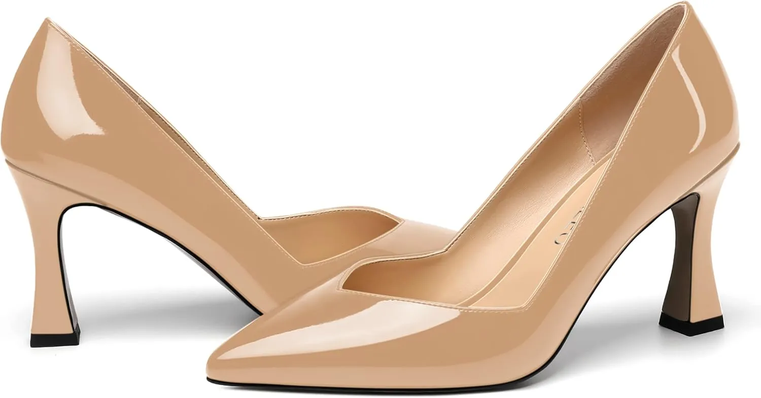 NUMALEO Womens Slip On Dress Solid Pointed Toe Dating Patent Spool High Heel Pumps Shoes 3.3 Inch