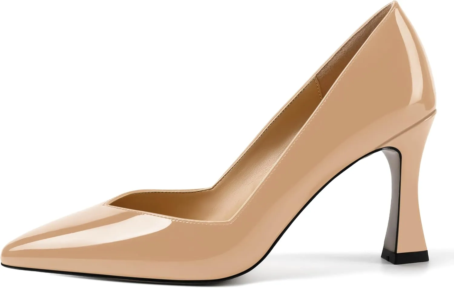 NUMALEO Womens Slip On Dress Solid Pointed Toe Dating Patent Spool High Heel Pumps Shoes 3.3 Inch