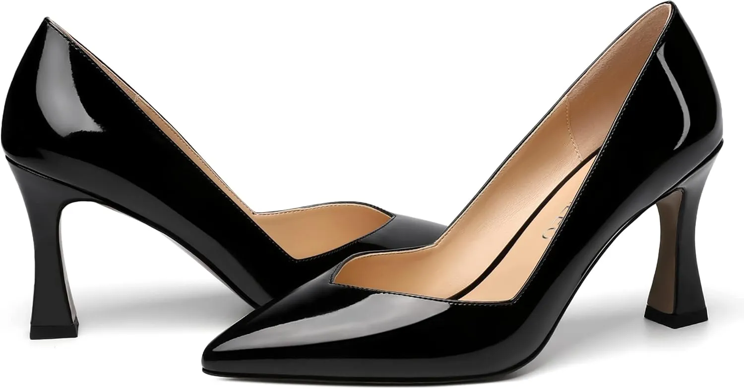 NUMALEO Womens Slip On Dress Solid Pointed Toe Dating Patent Spool High Heel Pumps Shoes 3.3 Inch