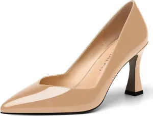 NUMALEO Womens Slip On Dress Solid Pointed Toe Dating Patent Spool High Heel Pumps Shoes 3.3 Inch