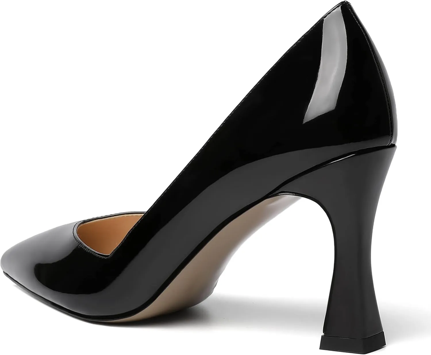 NUMALEO Womens Slip On Dress Solid Pointed Toe Dating Patent Spool High Heel Pumps Shoes 3.3 Inch