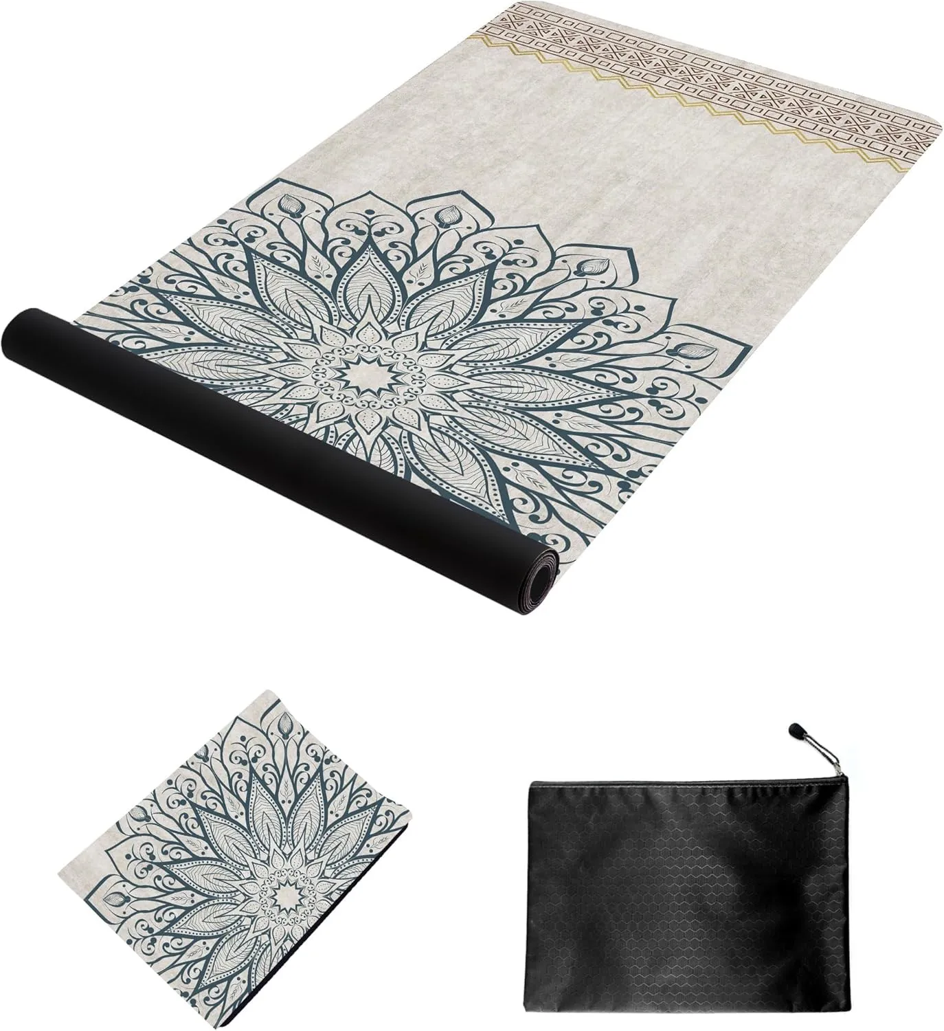 nuveti Printed Travel Yoga Mat-1/16 Inch Thick Non Slip Fitness Workout Mat with Carrying Bag, Foldable Lightweight Suede & Natural Rubber Yoga Mat for Yoga Pilates and Fitness 72" L x 24" W x 1.5mm