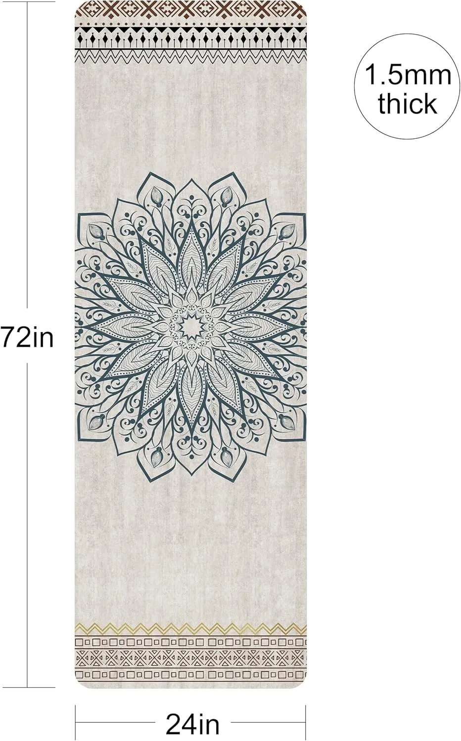 nuveti Printed Travel Yoga Mat-1/16 Inch Thick Non Slip Fitness Workout Mat with Carrying Bag, Foldable Lightweight Suede & Natural Rubber Yoga Mat for Yoga Pilates and Fitness 72" L x 24" W x 1.5mm