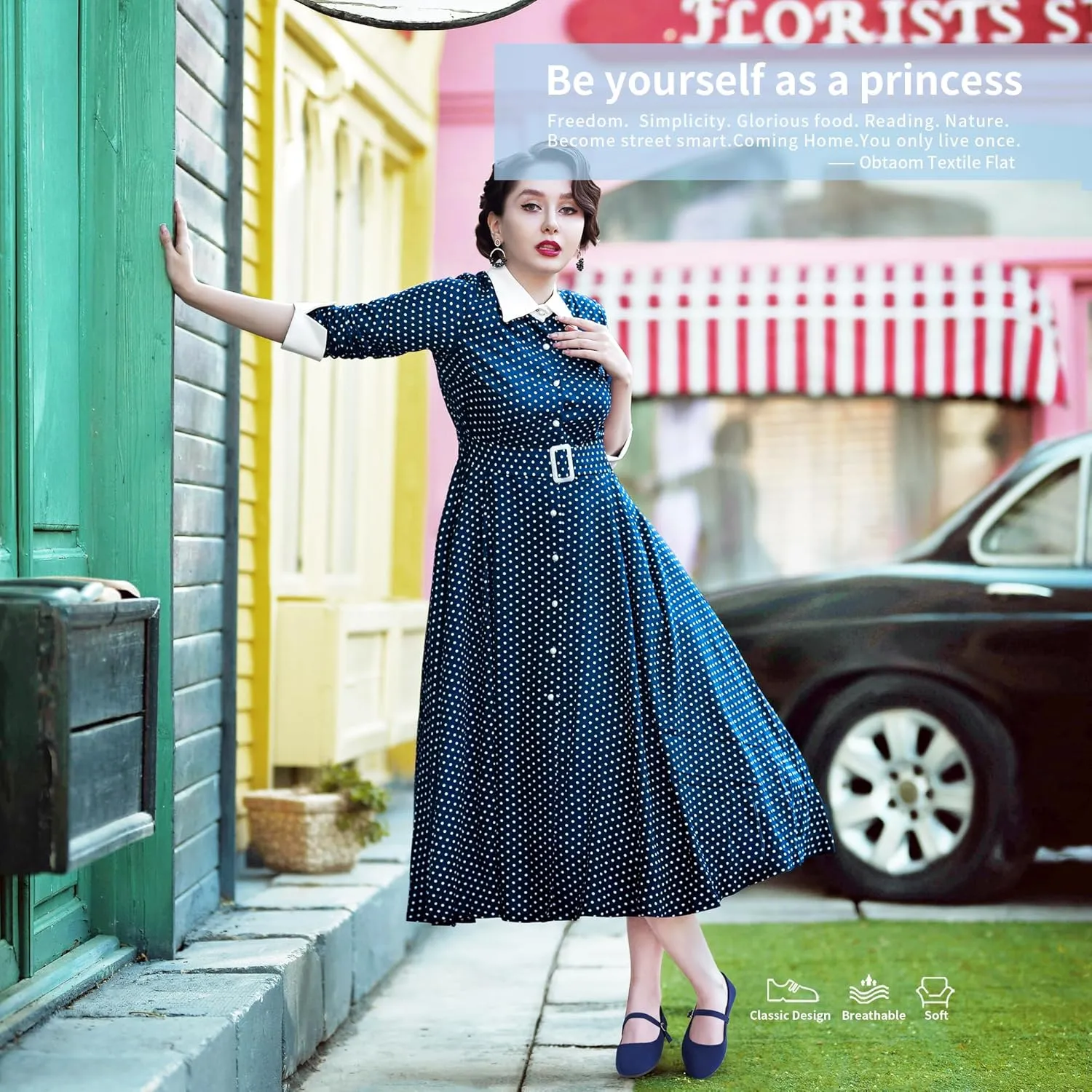 Obtaom Mary Jane Flat Shoes Round Toe Ballet Flats for Women Dressy Fabric Business Flats Comfortable Classic Strap Flats for Office