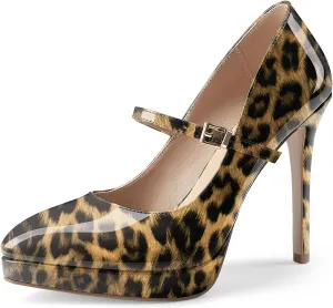 Oh Mispares Women’s Stiletto High Heels Thin Platform Styling Pointed Toe Mary Jane Style Summer Dress Pumps 5 inch Trendy Office Wear Shoes