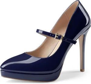 Oh Mispares Women’s Stiletto High Heels Thin Platform Styling Pointed Toe Mary Jane Style Summer Dress Pumps 5 inch Trendy Office Wear Shoes